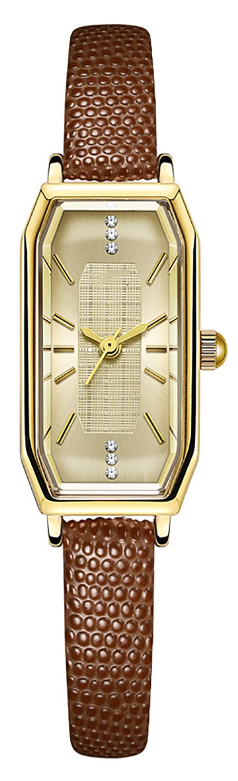 BESTKANG Vintage Dainty Watches for Women Rhinestone Rectangular Waterproof Ladies' Watch Leather Band Analog Quartz Women's Watch (Brown Gold)