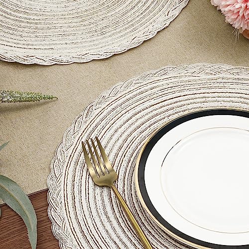 U'Artlines Indoor & Outdoor Round Cotton Placemat, Perfect for Fall, Dinner Parties, BBQs, Christmas Parties and Everyday Use,4pcs placemats, Ivory White