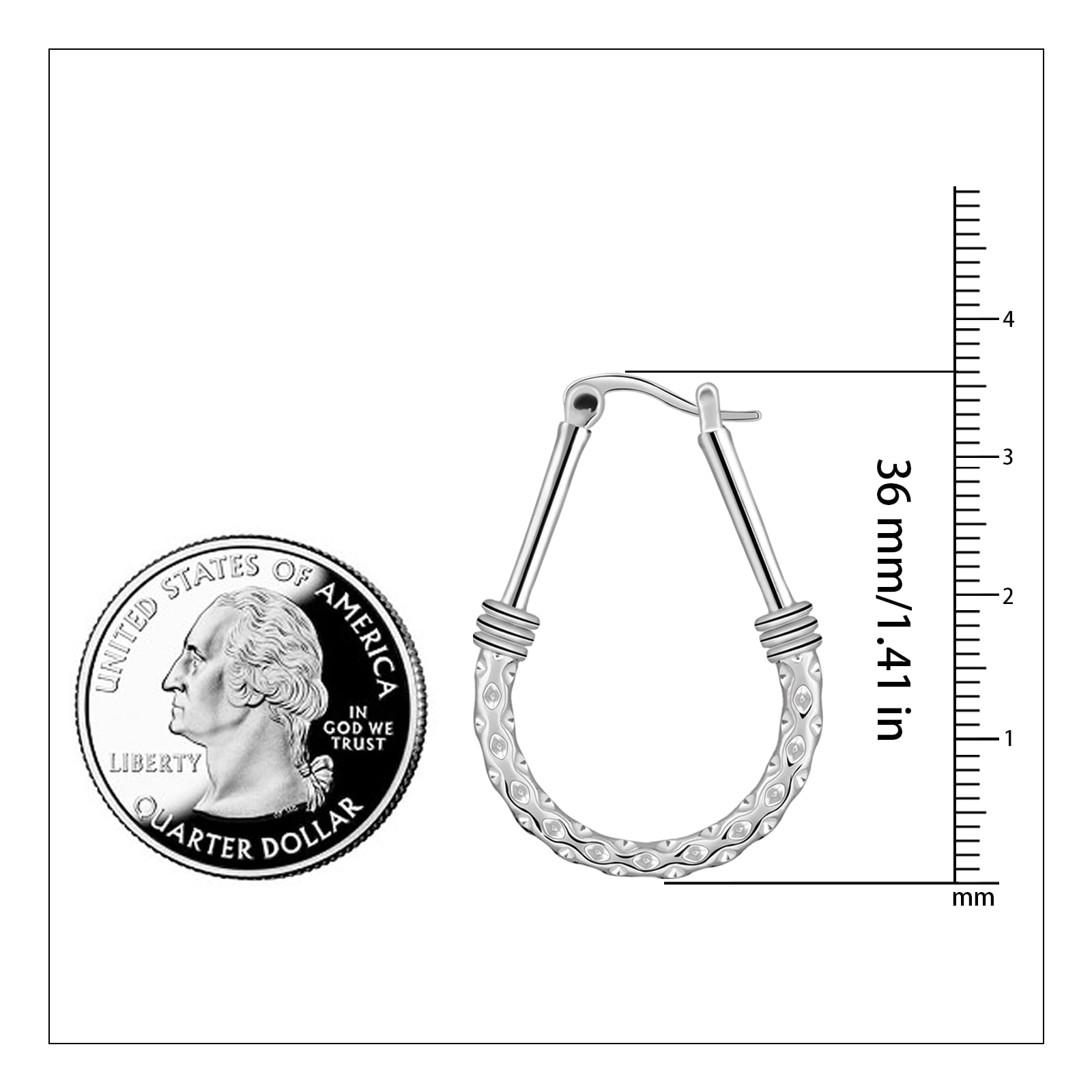 Oval Hoop Earrings S925 Sterling Silver Earrings Two-Tone Diamond-Cut Texture Italian Jewelry for Women Classic Hammer Silver Hoop Earrings for Women