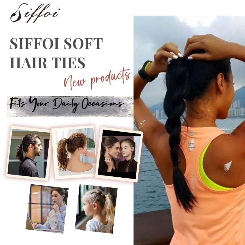 SIFFOI Soft Hair Ties, Black Cotton Seamless Hair Tie with Free Organizer Ring, Premium Hair Bands for Women, Men and Girls (100, BLACK)