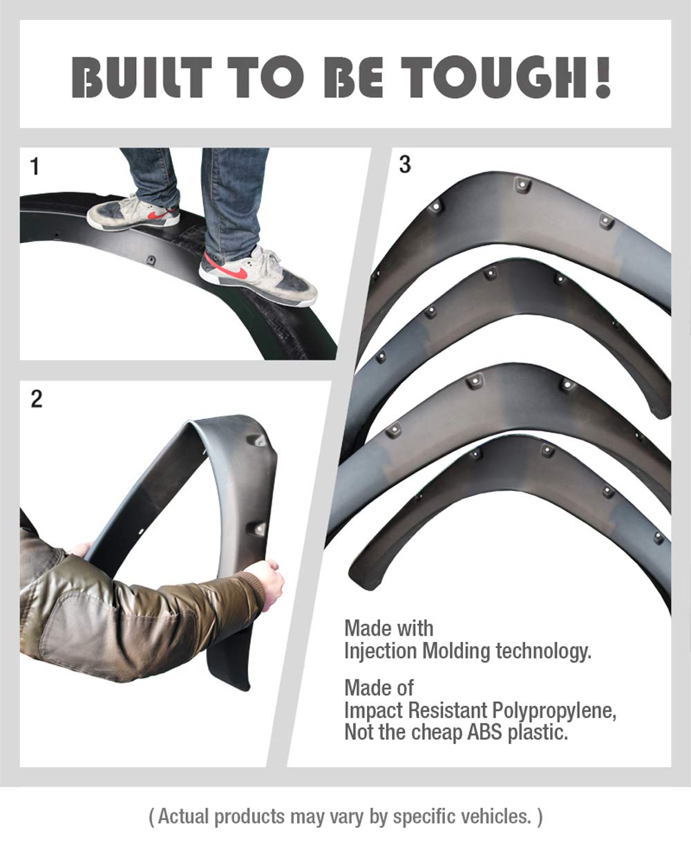 Tyger Auto Fender Flares Compatible with 2002-2008 Dodge Ram 1500; 2003-2009 2500 3500 (Not Fit 06-09 8ft Bed Models), Fine-Textured Paintable Bolt-Riveted Style 4pc | TG-FF8D4078