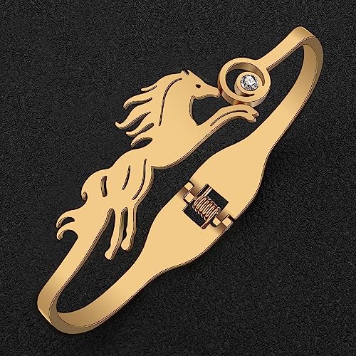 YAYAKO Stainless Steel Unicorn Bracelets 18K Gold Bangle Horse Gifts for Women Charms Running Horse Bracelets (Gold Horse Bracelet)
