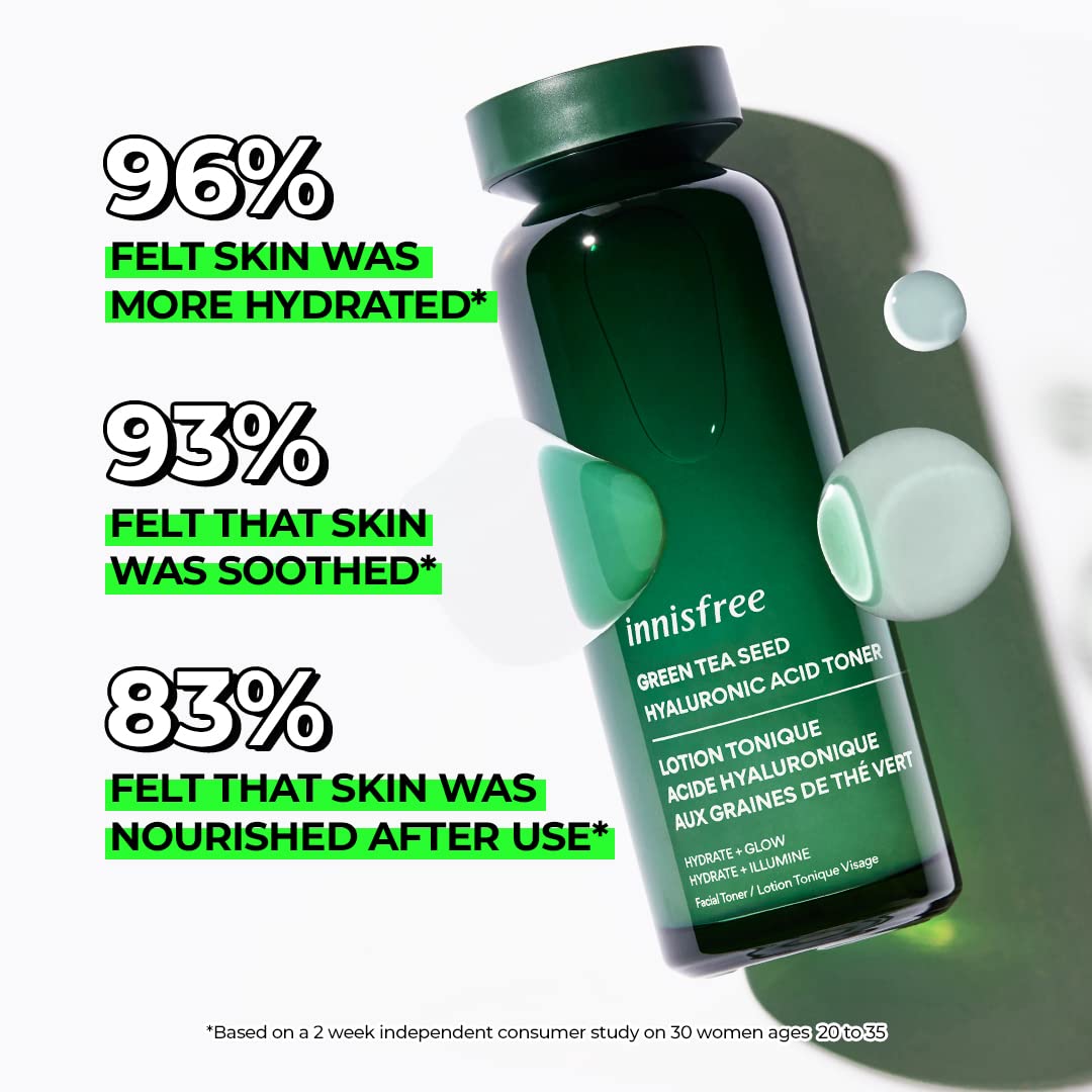 innisfree Green Tea Hyaluronic Acid Hydrating Toner with Panthenol, Korean Face Toner for Soothed, Hydrated Skin