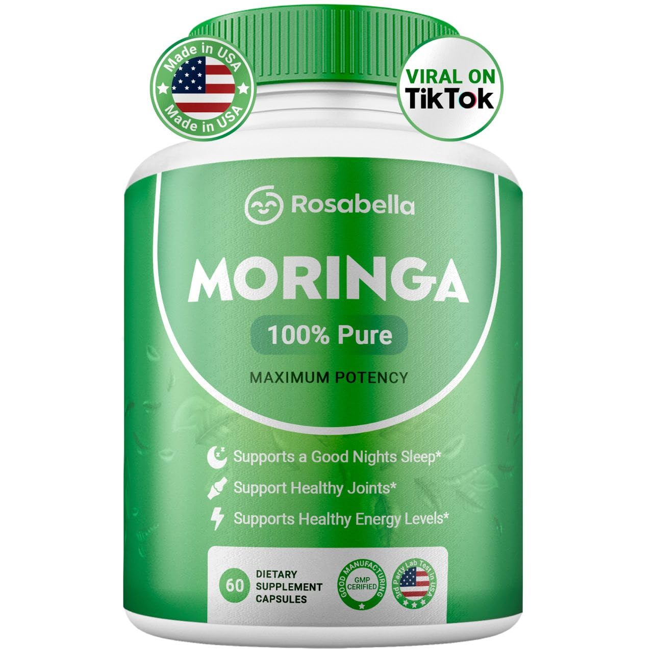 Moringa Powder Capsules - Pure Nutrient-Rich Moringa Powder - A Natural Green Antioxidant Superfood - Supports Energy, Skin Health, Gut Health+ - w/Essential Vitamins & Amino Acids A1