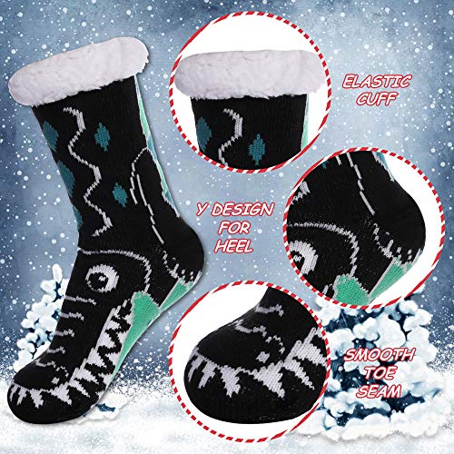 DYW Mens Slipper Socks Animal Fuzzy Non Slip Fluffy Winter Warm Soft Thick Fleece lined Thermal Home Socks (Black Crocodile)
