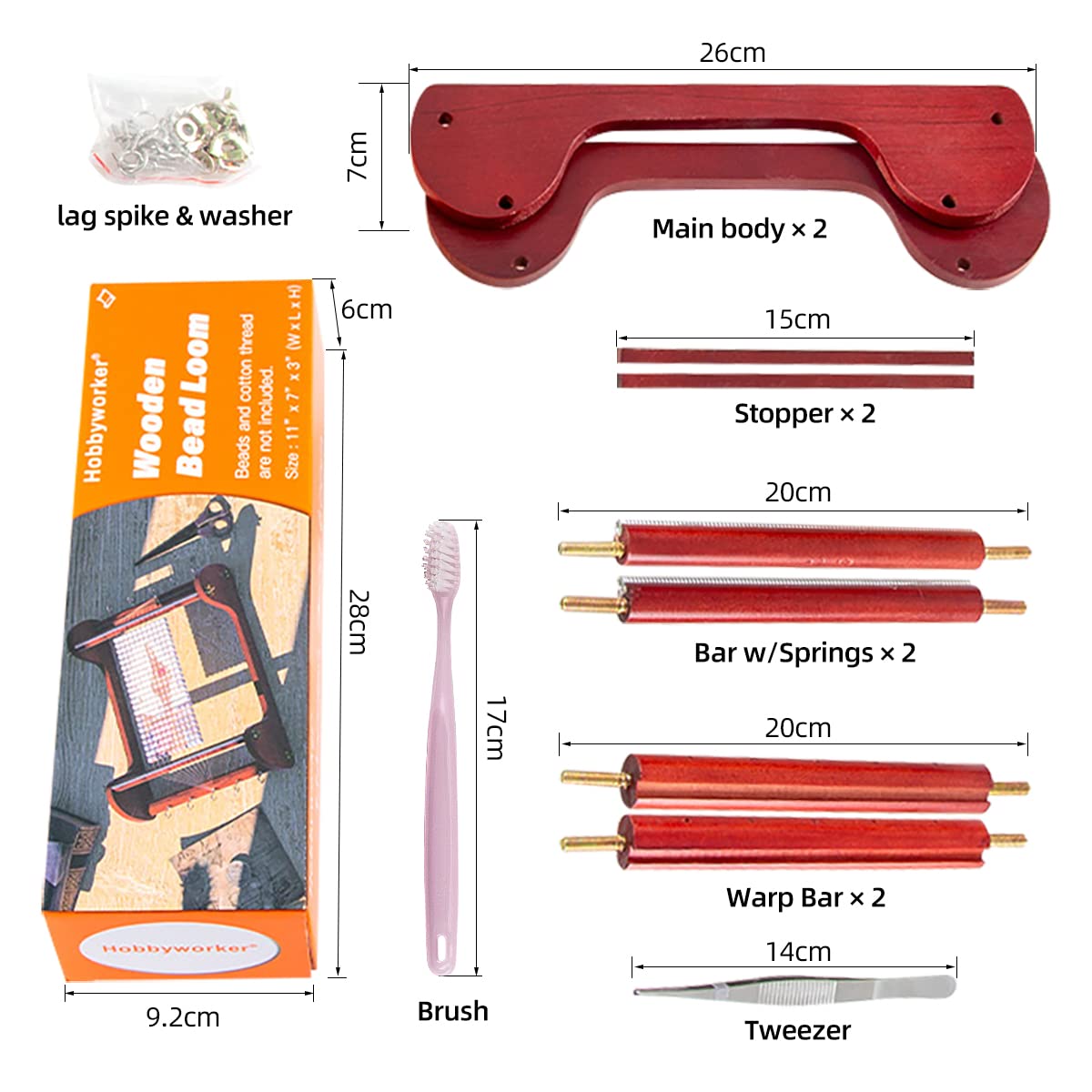 hobbyworker The Wooden Bead Loom Kit with Tweezer and 3 Bags Seed Beads for Jewelry Making Tool,Make Bracelets Necklaces Keychains and Belts