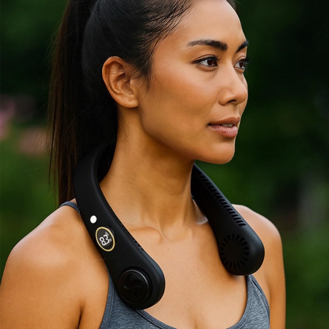 CasaCare Wearable Neck Fan, 5 Speed Levels, LED Display, USB Rechargeable, Hands-Free Personal Cooling,Upgrade 360° Airflow, Personal fan gifts for men and women
