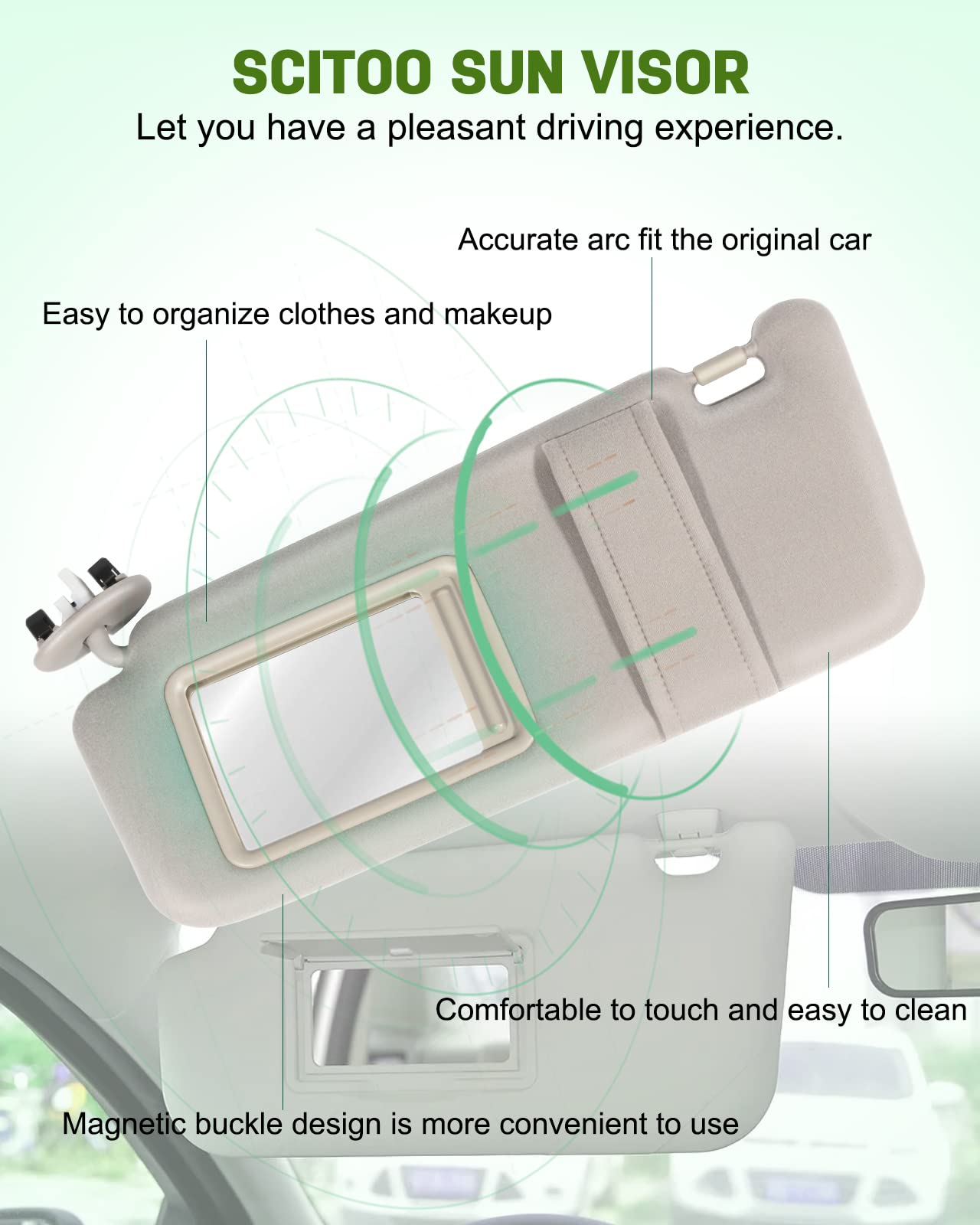 SCITOO Left Driver Side Beige Sun Visor Assembly fit for Toyota Camry 2006 2007 2008 2009 2010 2011 Windshield Visor with Sunroof Vanity Light