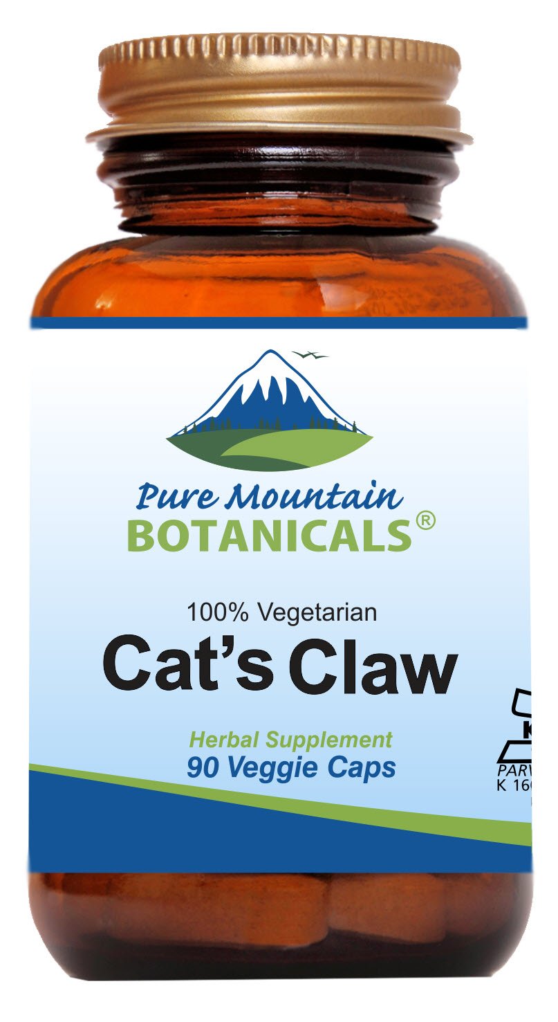 Pure Mountain Botanicals Catβs Claw Capsules - 90 Kosher Vegan Caps with 1000mg Peruvian Cats Claw Uncaria Tomentosa Herbal Supplement
