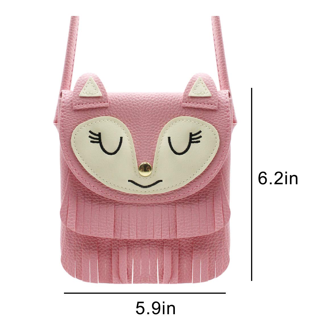 ZGMYC Fox Tassel Shoulder Bag Small Coin Purse Crossbody Satchel for Kids Girls, Large Pink (5.9 x 5.9in)