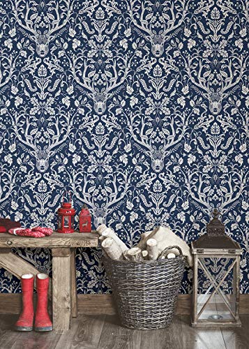 NuWallpaper NUS3680 Navy Escape to The Forest Peel & Stick Wallpaper, Blue