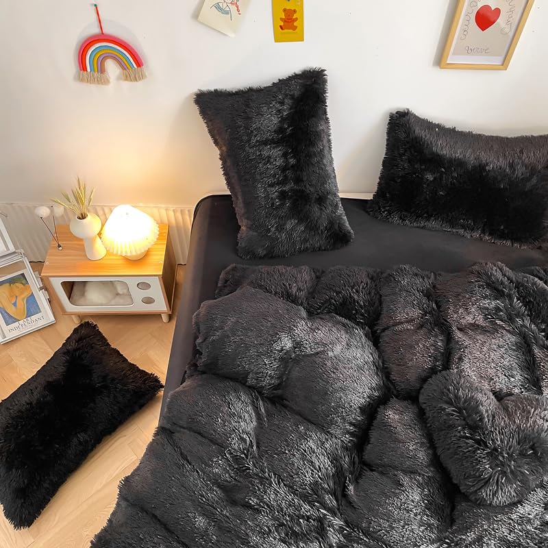 Roscloud Faux Fur Kids Girls Purple Rainbow Comforter Sets King - 3PC Bed Set Warm Comfortable Soft Plush Flannel Velvet Fluffy Fuzzy Bedding(Comforter x 1 Pillowcases x 2)