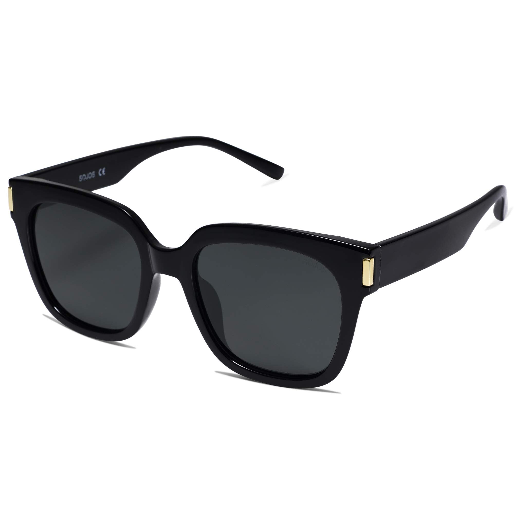 SOJOS Polarized Sunglasses for Women Men Trendy Square Glasses SJ2149 with Black Frame/Grey Lens