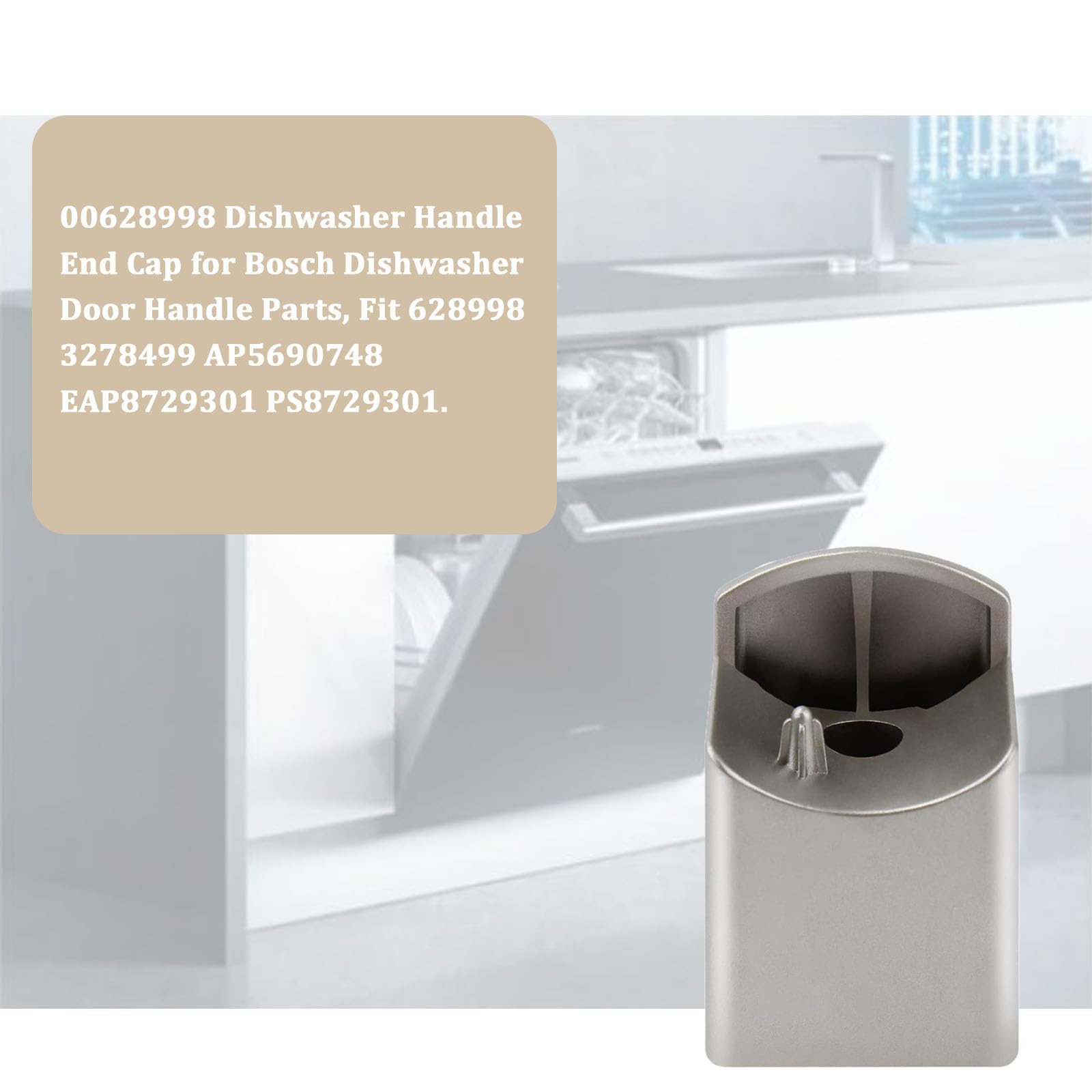 Follde 00628998 Dishwasher Door Handle End Cap for Bosch 3278499 PS8729301 628998, Silvery