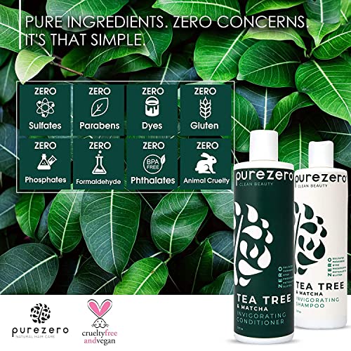 Purezero Tea Tree & Matcha Shampoo and Conditioner Set - Nourishing & Invigorating Scalp Treatment - Zero Sulfates, Parabens, Dyes Vegan and Cruely Free (12 Fl Oz (Pack of 2))