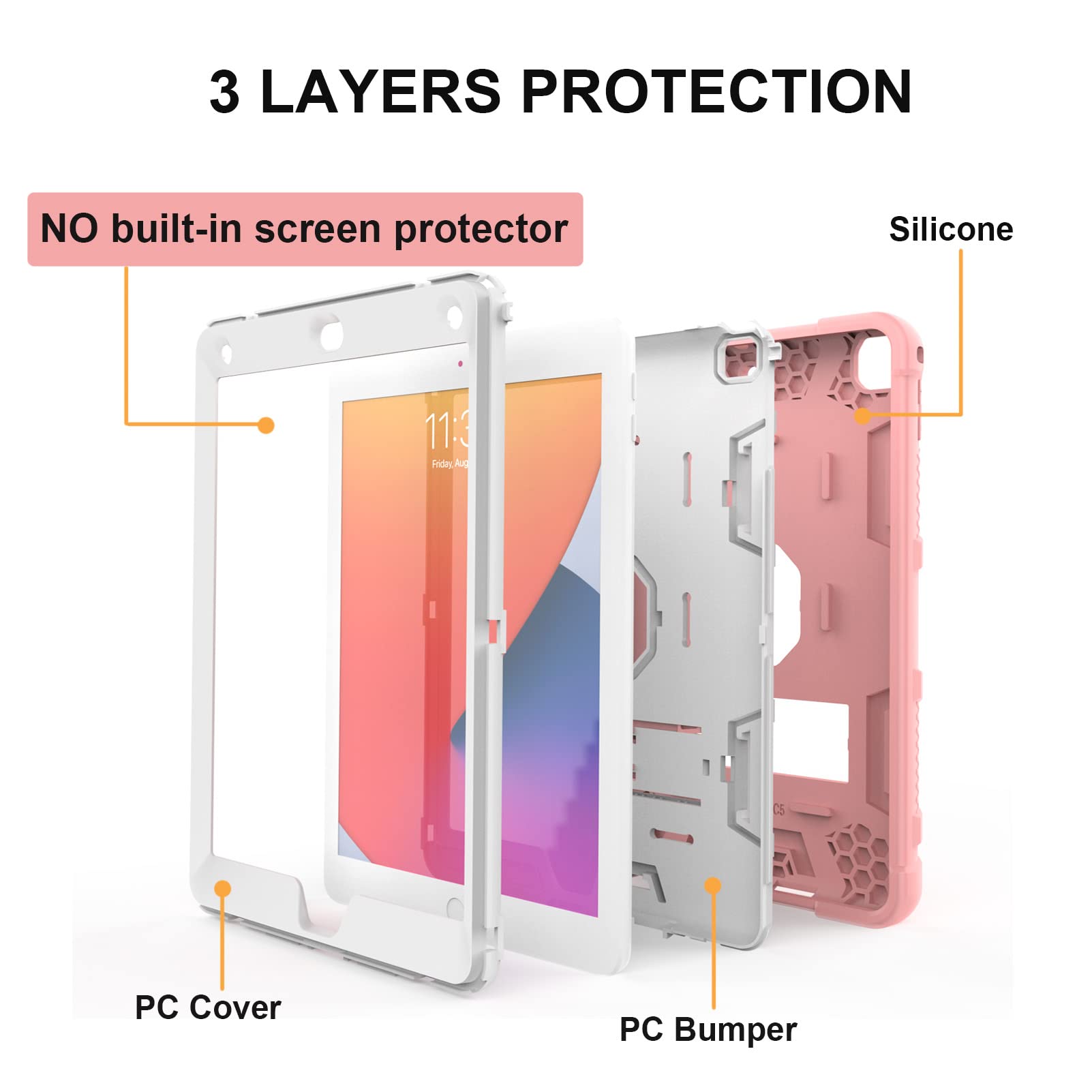 Rantice iPad 6th Generation Cases, iPad 5th Generation Case, iPad Air 2 Case, iPad 9.7 Case, Shockproof Rugged Drop Protection Cover Built with Kickstand for iPad 9.7'' A1893/A1954/A1822/A1823