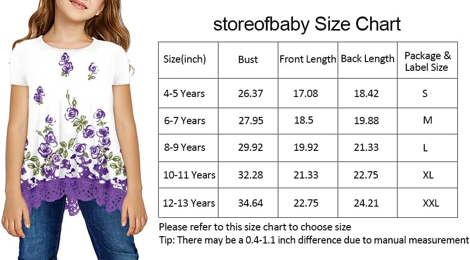 storeofbaby Loose Tee Shirts for Big Girls, Big Kid Floral Casual Blouse for Leggings