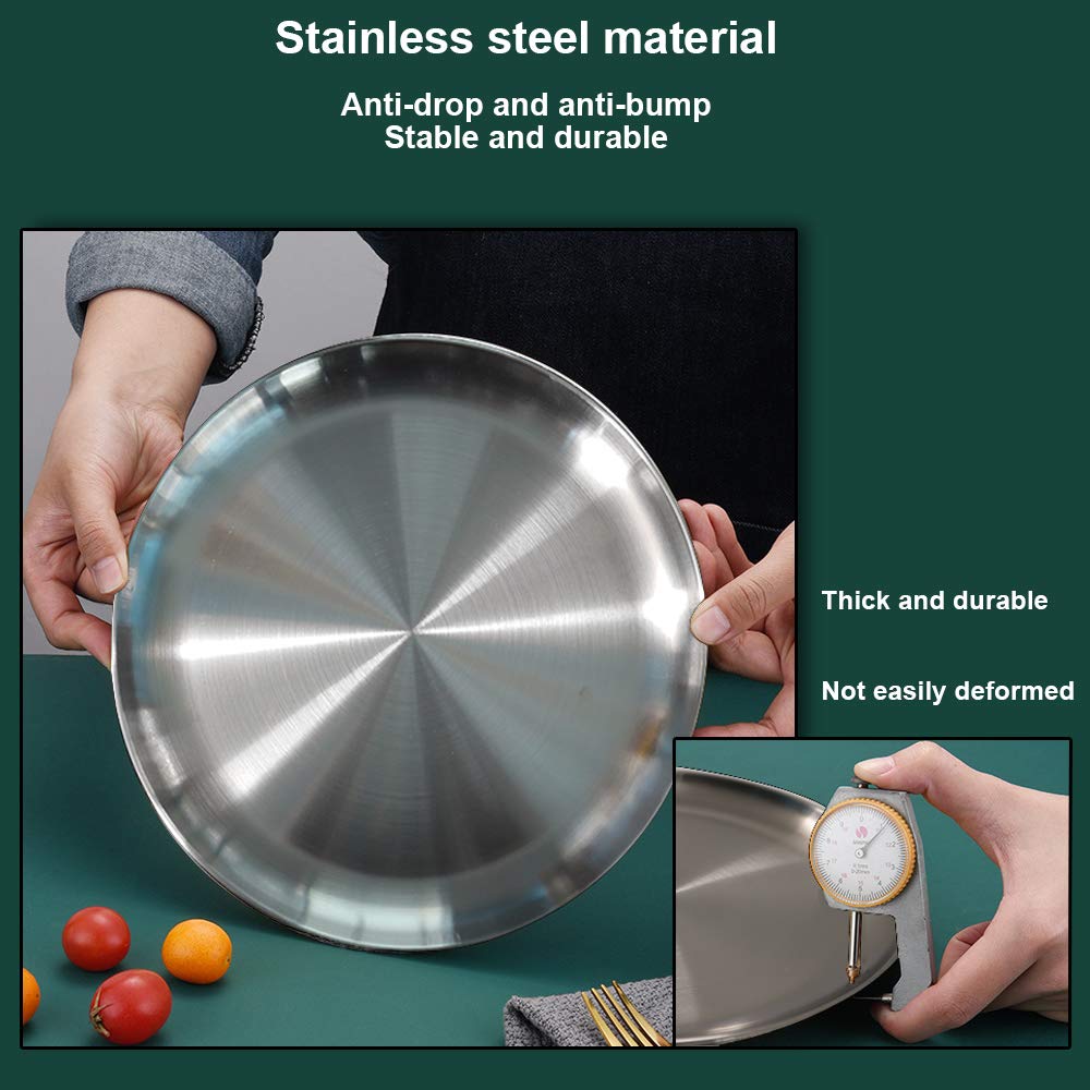 12 Pack Stainless Steel Plates, Reusable Brushed Metal Dinner Plates, Metal Dinner Dishes for Picnic BBQ Steak (sliver)