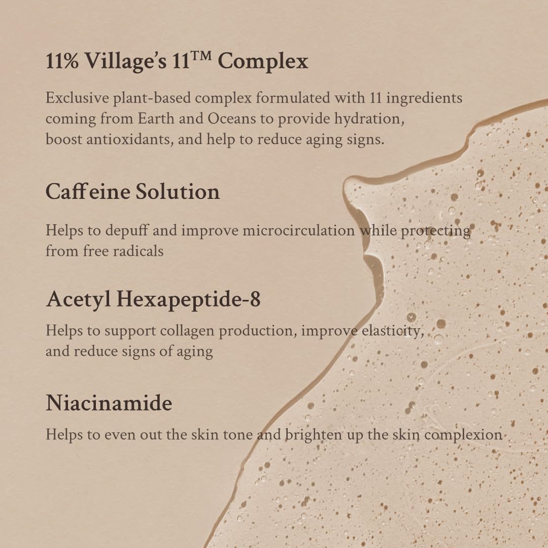 VILLAGE11FACTORY Hydro Boost Caffeine Eye Serum (0.33 fl.oz./10ml) - With 10% Caffeine Solution, Niacinamide & Hexapeptide-8, Depuff, Elasticity, Antiwrinkle and Brightening