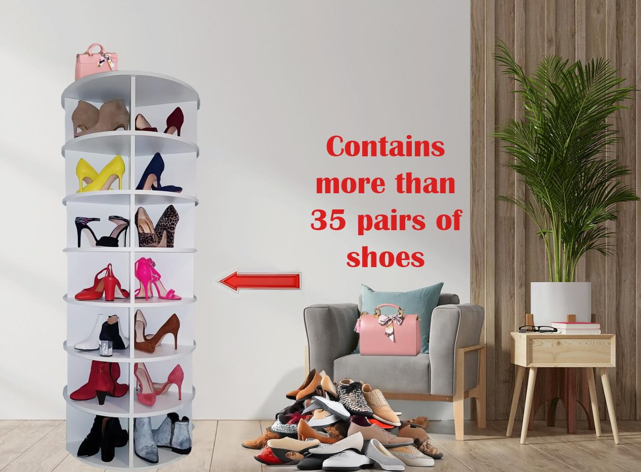 Weinstein storage Original Rotating Shoe Rack Tower, Original 7-Tier Hold Over 35 Pairs of Shoes, Spinning Shoe Display Lazy Susan, Revolving 360 Shoe Rack Tower, Rotate Shoes Closet Organization.
