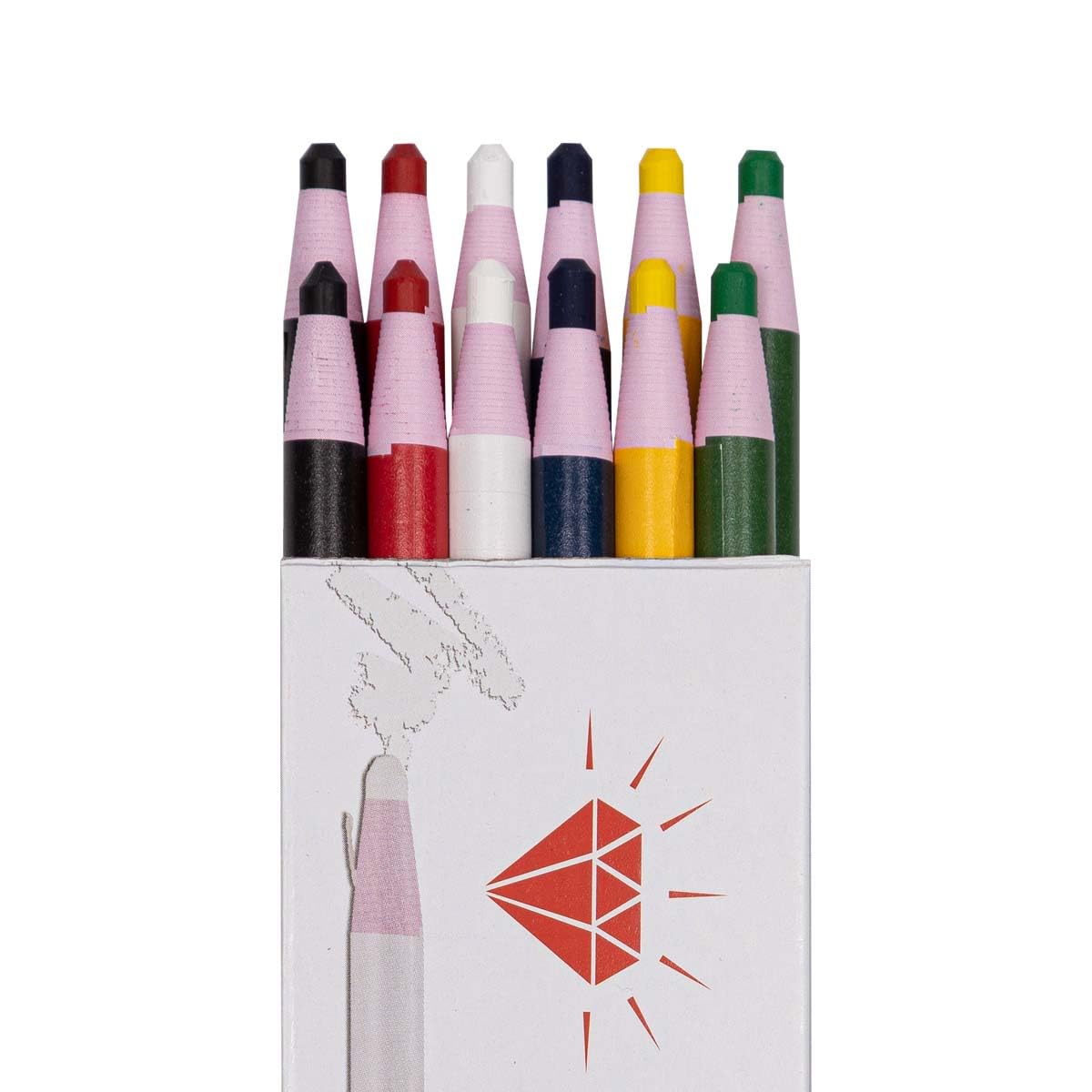 Office 4 All Diamond Peel-Off China Markers,Glass, Cellophane, Vinyl,Metal, Skin, Etc..Assorted - Pack of 12 (Color Mix - 2×6 Color)