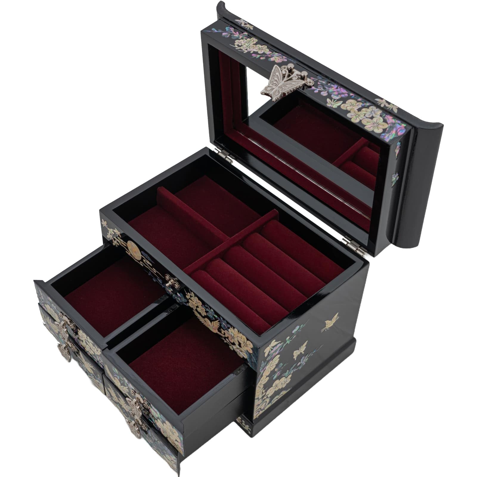 February Mountain Mother of Pearl Jewelry Organizer Box – Anniversary Christmas Graduation Birthday gifts for women Mother's day gifts for mom from daughter (Plum Blossom)
