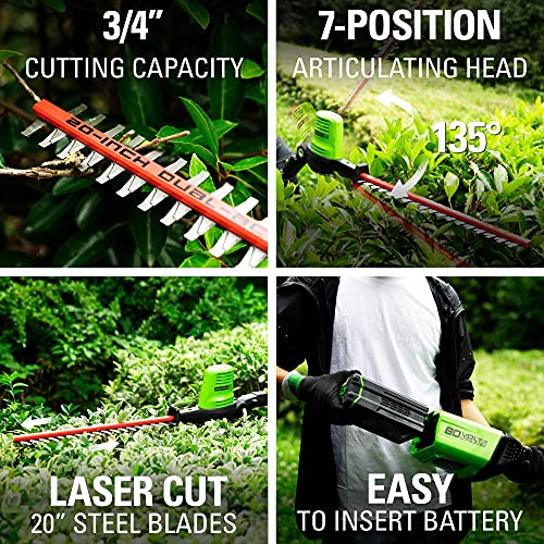 Greenworks Pro 80V 20" Cordless Pole Hedge Trimmer, 2.0Ah Battery and Charger Included