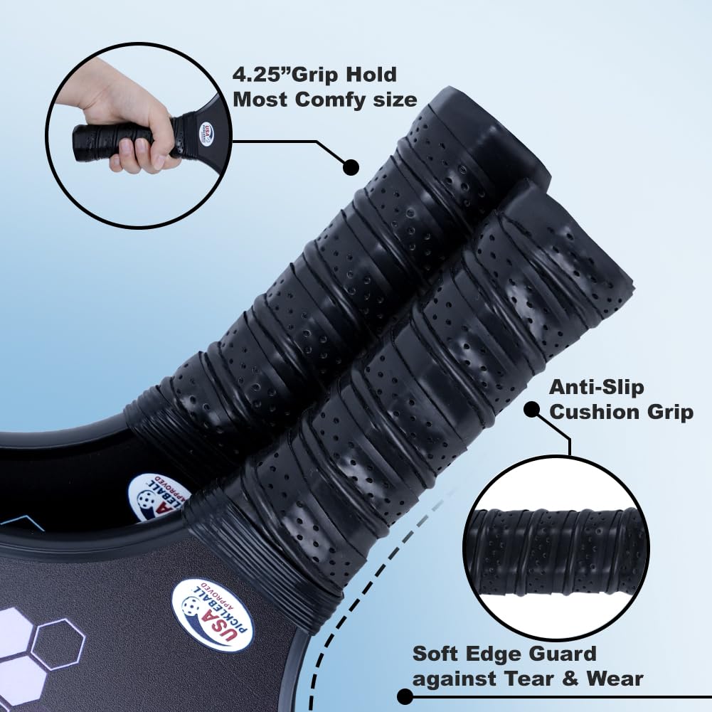 SongSolar Pickleball Paddles,USAPA Approved Pickleball Paddles Set with 2 Pickleball Balls and Pickleball Carry Bag&4 Pickleball Balls,Fiberglass Pickle Ball Rackets 2 Pack