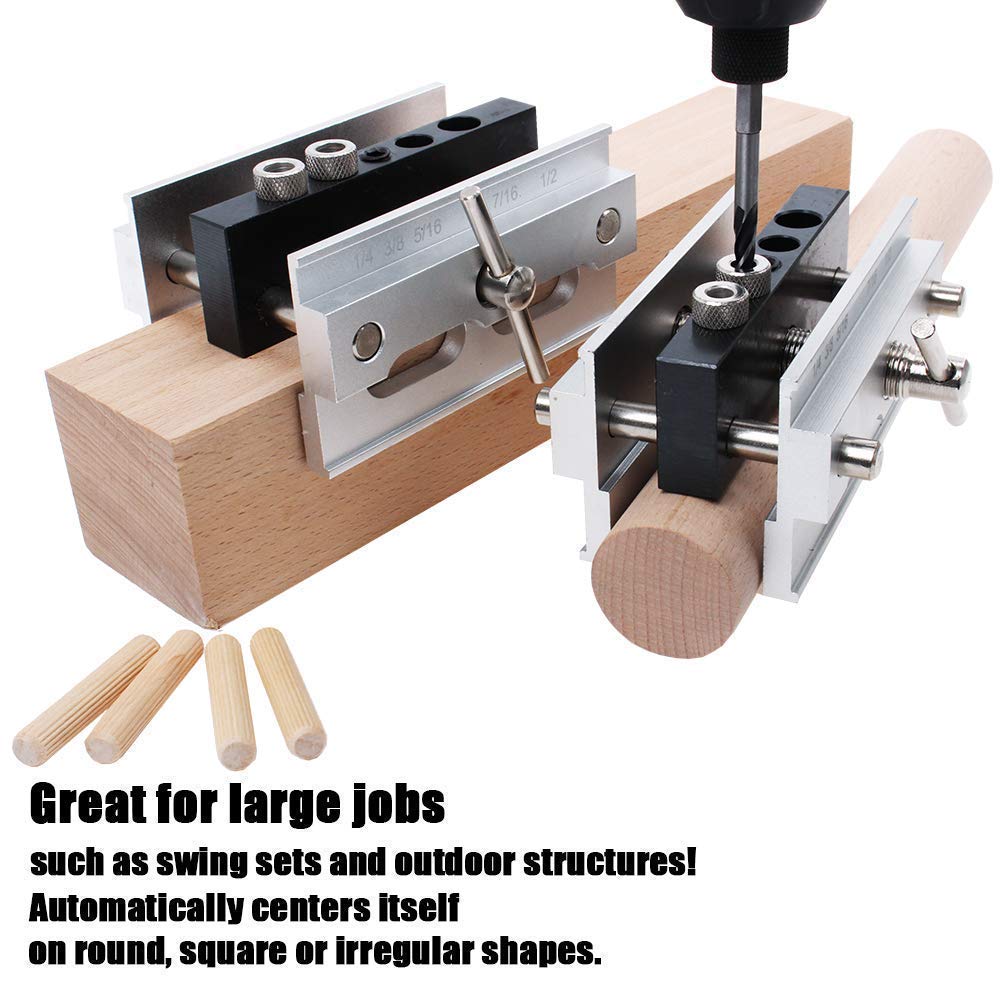 AUTOTOOLHOME Self Centering Doweling Jig Dowel Jig Kit Drill Jig for Straight Holes Wood Biscuit Joiner Tool 6 Drill Guide Bushings Set Woodworking Power Tool Accessory Jigs