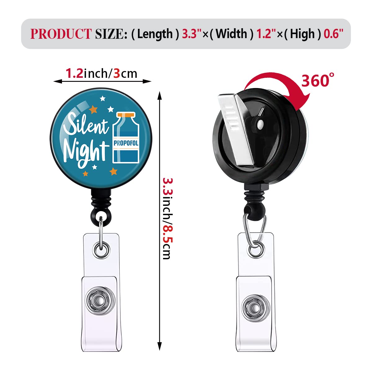 Silent Night,Funny Badge Reel,Retractable ID Card Badge Holder with Alligator Clip,Hospital Badge,Nurse Badge Reel,Medical MD RN Nurse Badge ID,Suitable for Nurses,Doctors,Nursing Students