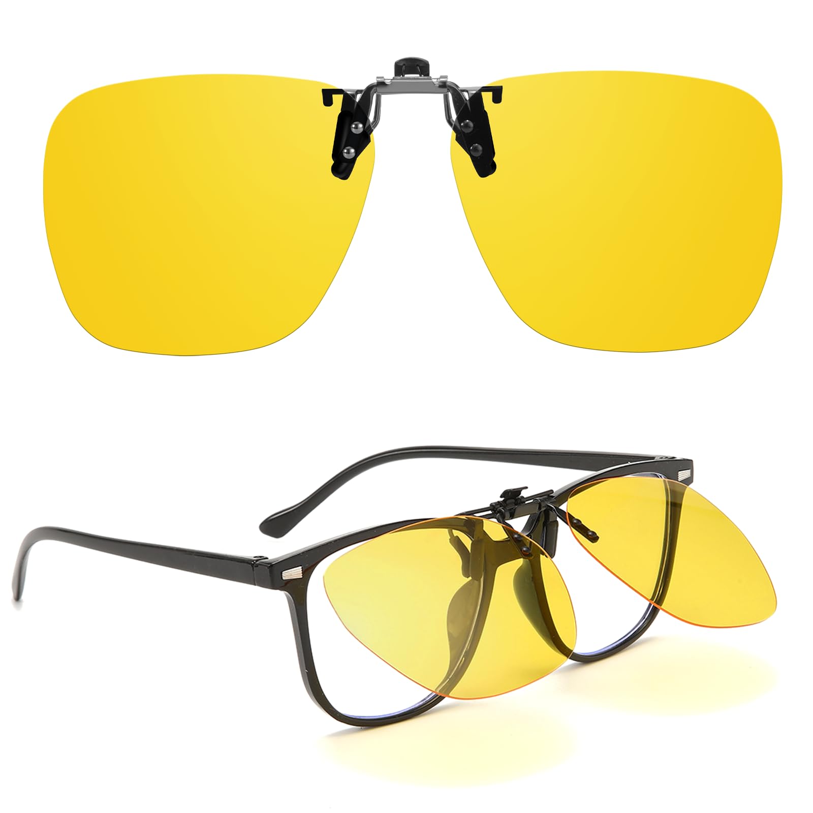 TJUTR Night Driving Clip On Glasses, Polarized Anti Glare Night Vision Glasses to Wear Over Prescription Glasses