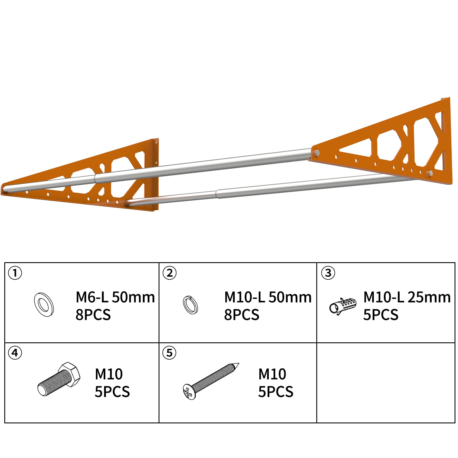 Fioracl Tire Rack Wall Mount Adjustable 31"-56" Tire Storage Rack Wall Mount Wheel Rack with Heavy Duty Telescopic RodsSteel 400 Pound Weight Capacity (Orange)