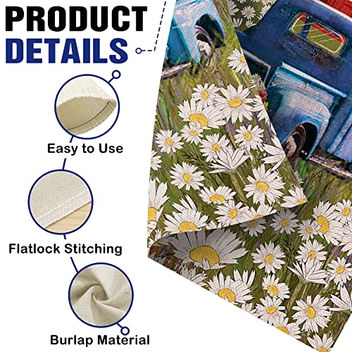 Dyrenson 4th of July Patriotic Welcome Memorial Day Garden Flag Double Sided, Rustic Farm Old Red Truck House Yard Flag, Daisy Garden Yard Flower Decorations, USA Outdoor Flag 12.5 x 18 Gift