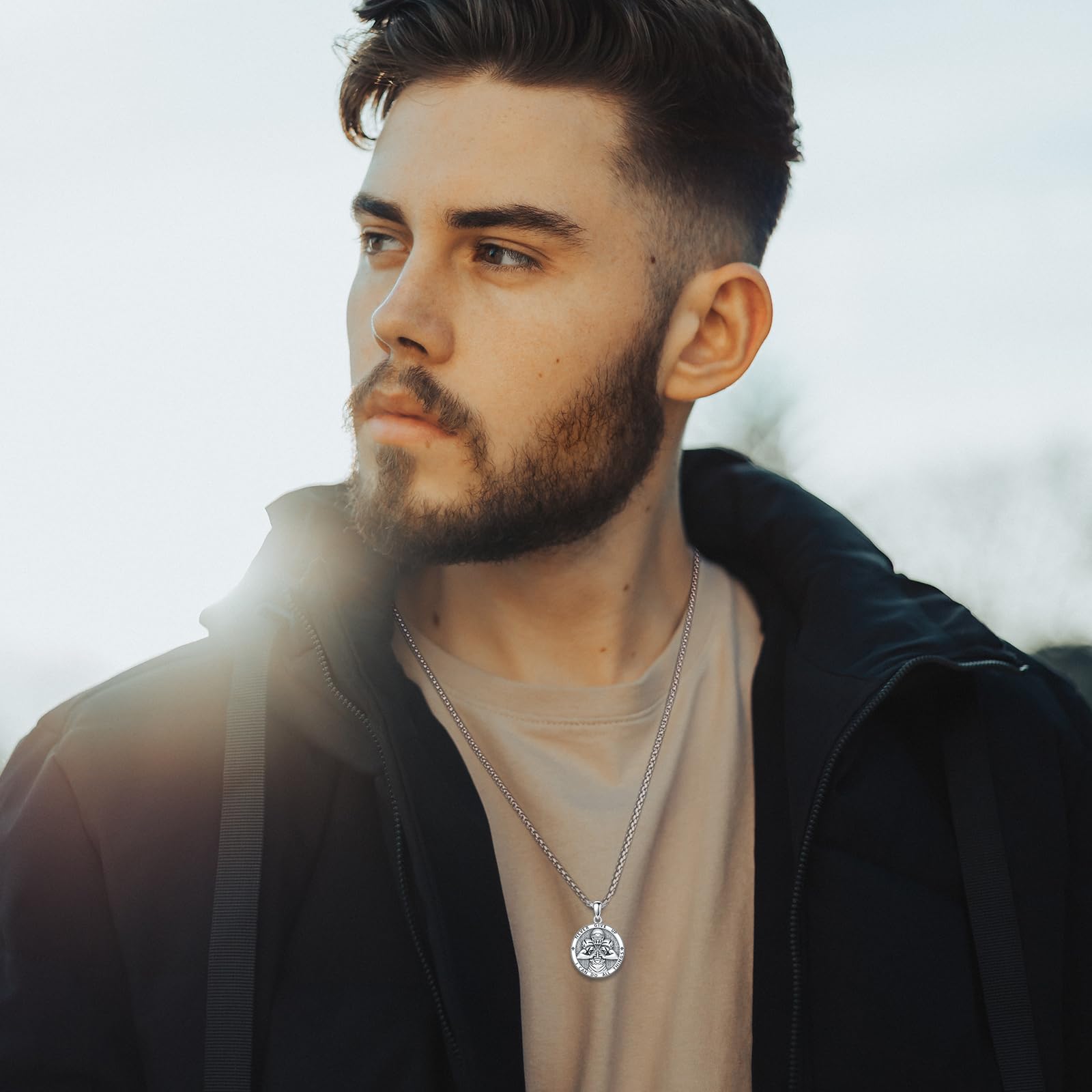 PROESS Football Necklace for Men Football Lovers Fans Sterling Silver Never Give Up Sports Necklace Football Gifts for Birthday Christmas