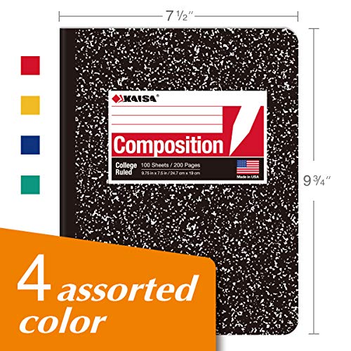 KAISA Composition Notebooks 100Sheets Comp Book, College Ruled, 9.75x7.5inch, Classic Marble Primary Composition Notebook, 20Pads, C10001C