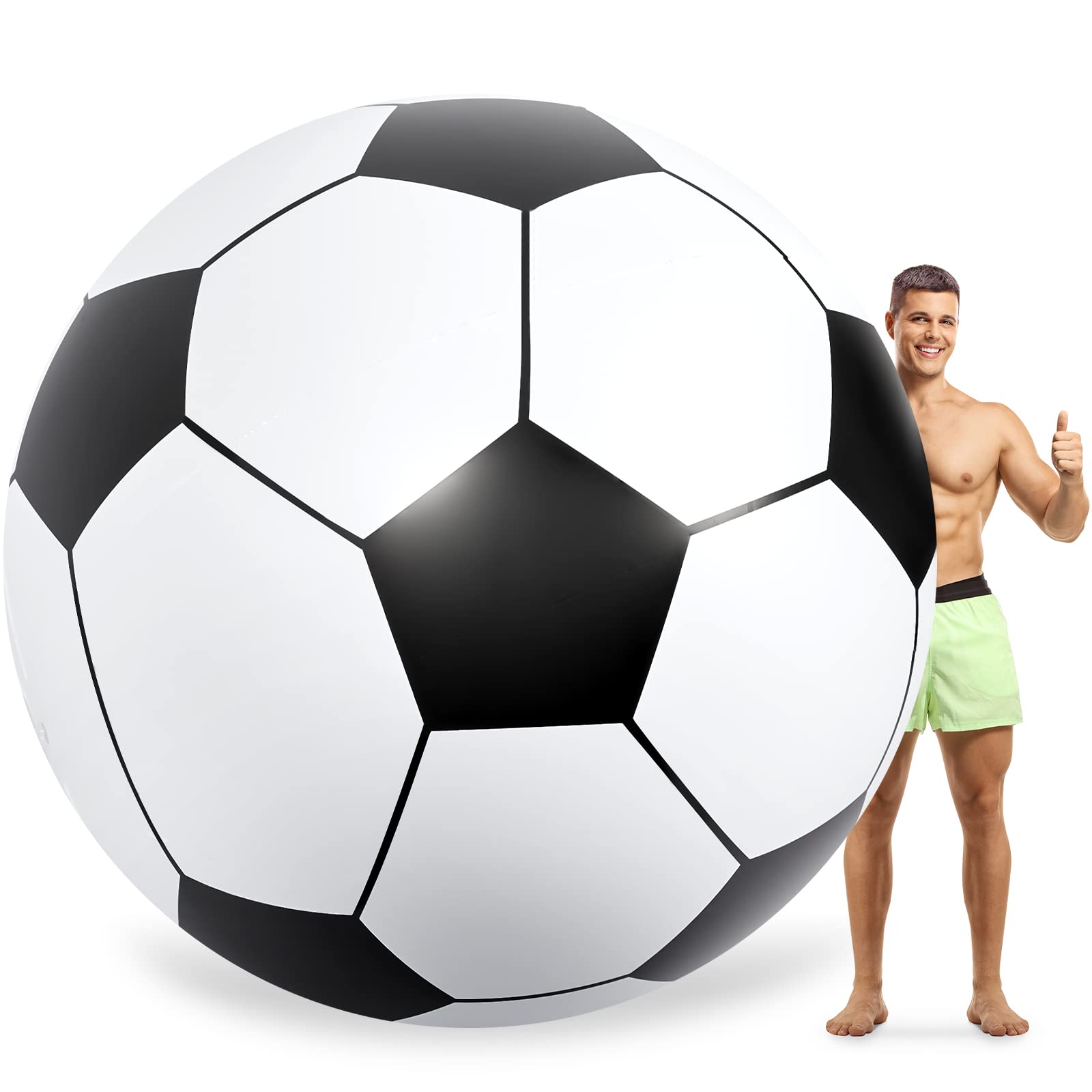 Lewtemi 6.5 Ft / 78 Inch Big Inflatable Giant Soccer Ball Large Inflatable Sport Ball Oversized Football for Outdoor Game Pool Decoration Toys(Soccer,6.5 Ft)