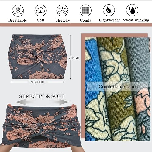Sefiinh Boho Extra Wide Headbands For Women 7'' Large Headband Twist Head Bands Women's Hair Band Stretchy Turban Styling Accessories 8 Pack