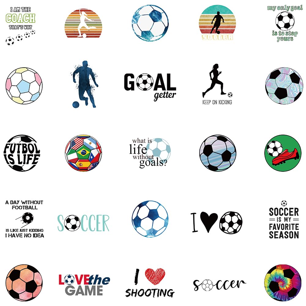 Soccer Stickers for Water Bottles, I Love Soccer Stickers for Kids, Boys, Teens, Adults, 50PCS Vinyl Waterproof Stickers Bulk Gift, Soccer Sports Party Favors, Soccer Decorations (Soccer)