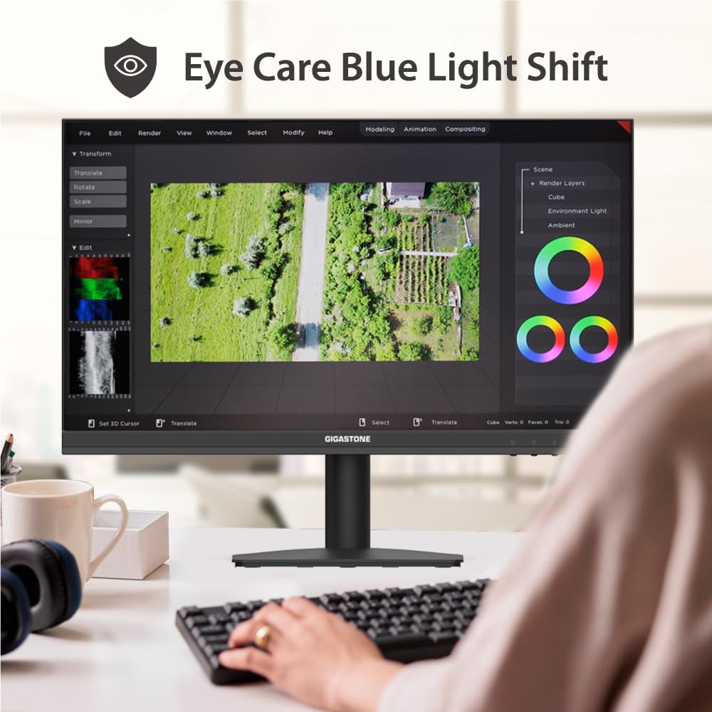 Gigastone 21.45 inch VA LED Back Light Monitor 75Hz FHD 1920 x 1080, 1080P 178° Wide View Frameless Computer Monitor 4ms, Eye Care Technology, Ergonomic Tilt VESA Mount, HDMI VGA