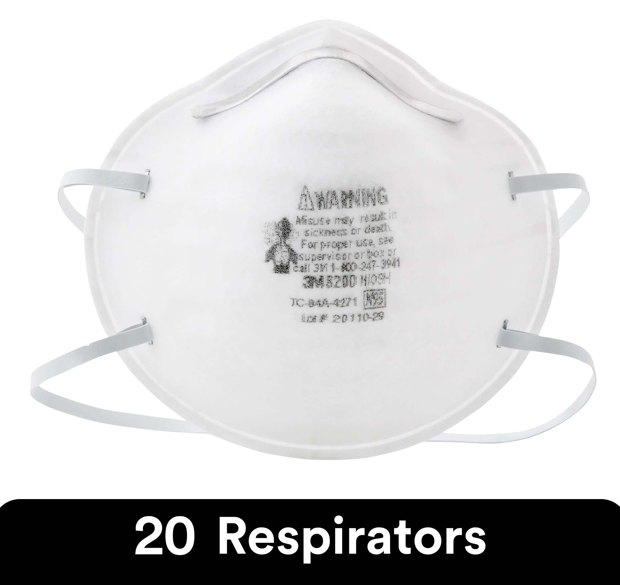 3M 8200 N95 Disposable Particulate Respirator, Pack of 20, NIOSH APPROVED