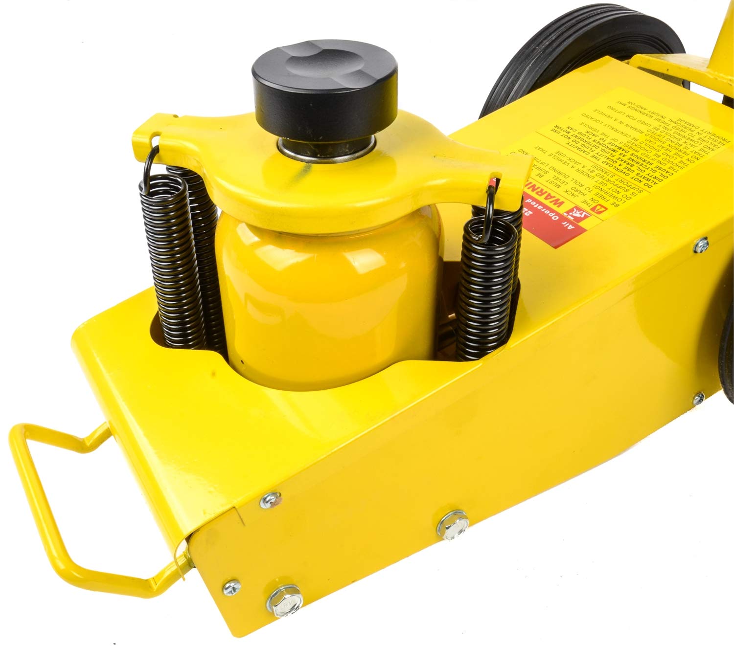 JEGS Air Hydraulic Floor Jack - 22 Ton (44,000lbs) Capacity - 120 to 200 PSI Operating Range - Yellow Steel Heavy Duty Jack