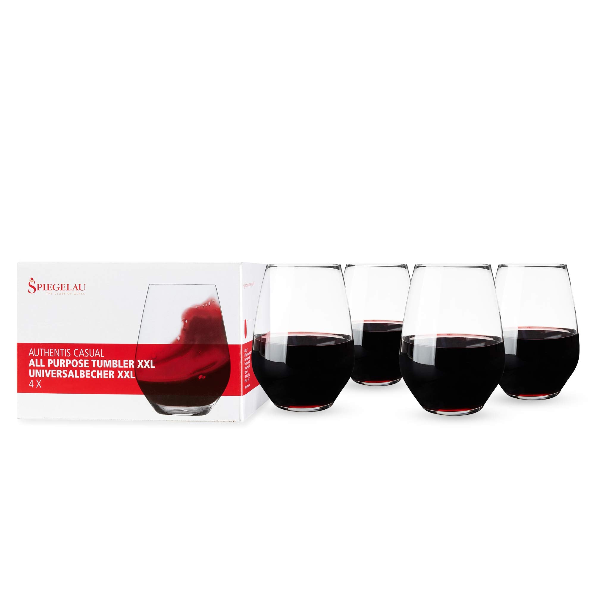 Spiegelau Authentis Casual XXL Stemless Tumblers, Set of 4, XX-Large, Burgundy