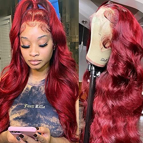 Red Lace Front Wigs Human Hair 180% Density 13X6 99J Body Wave Hd Lace Front Wigs Human Hair 12A Brazilian Virgin Red Wig Human Hair Pre Plucked Natural Hairline With Baby Hair (Burgundy, 20inch)