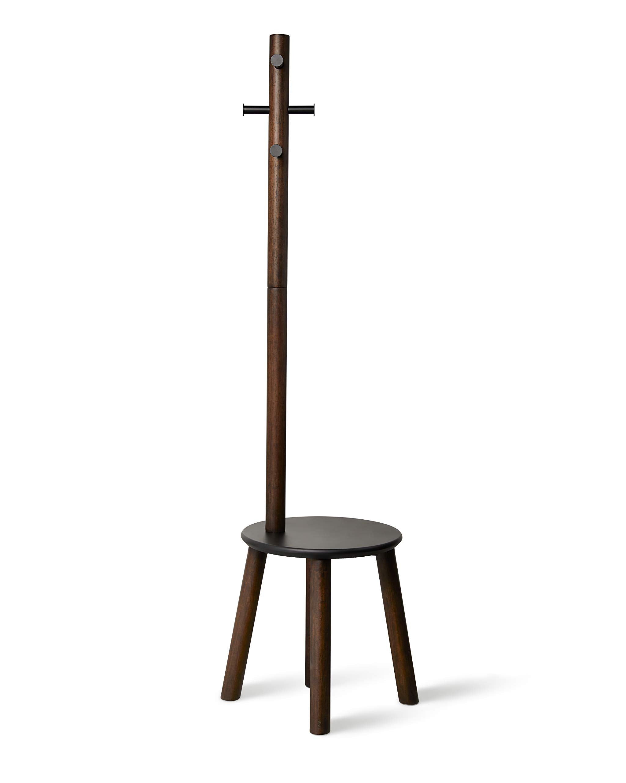 Umbra Pillar Coat Rack, Stool, Black/Walnut