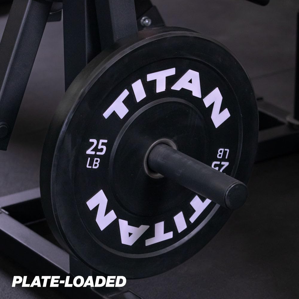Titan Fitness Plate Loaded Adjustable Leg Extension and Curl Machine, Rated 300 LB, Lower Body Specialty Machine for Extension and Curls, Muscle Focus on Thigh, Quads and Hamstrings