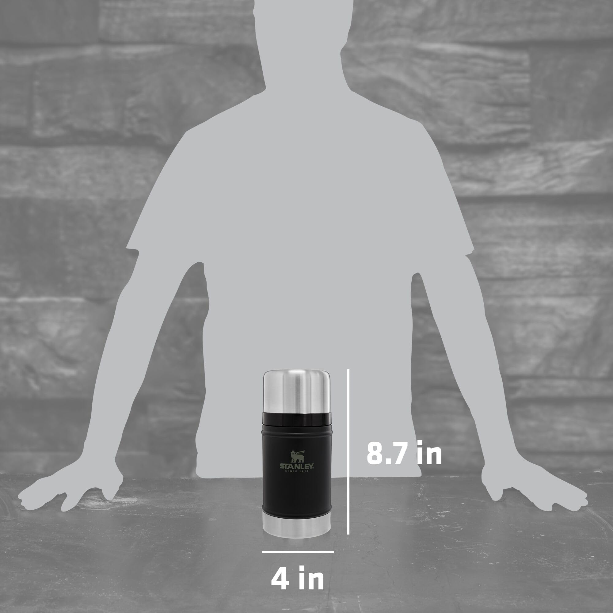 Stanley Vacuum Insulated Large Food Jar, 18/8 Stainless Steel Food Jar for Cold and Hot Food, Soup Thermos with Leak Proof Lid Doubles as Cup, Wide Mouth Food Thermos, Matte Black, 24oz