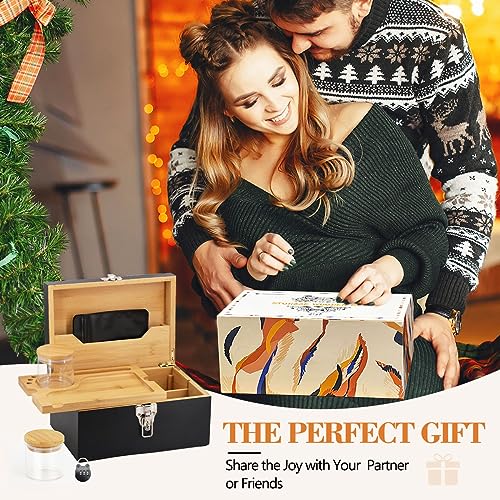 SafeDelux Large Bamboo Box with Combination Lock, Decorative Locking Box with Detachable Compartment Lockable Wooden Box for Home Removable Tray and Jars Great Gifts for Men
