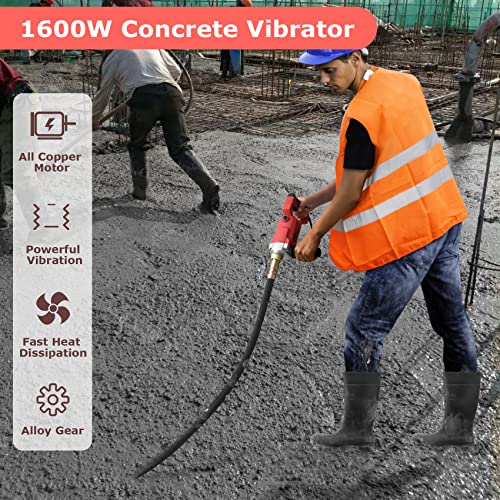 Seeutek Concrete Vibrator Handheld 1600W Power Concrete Vibrators with 6.6ft Shaft Rod, 15000VPM Electric Concrete Vibrabrater Portable Pencil Cement Vibrarator for Industrial Concrete Construction