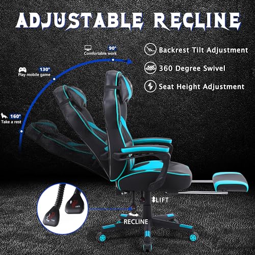 Zeanus Gaming Chairs for Adults,Recliner Computer Chair with Footrest,Massage Gaming Chair,High Back Gaming Desk Chair,Ergonomic Gaming Computer Chair,Office Gamer Chair Recliner,Racing Gaming Chair,Black