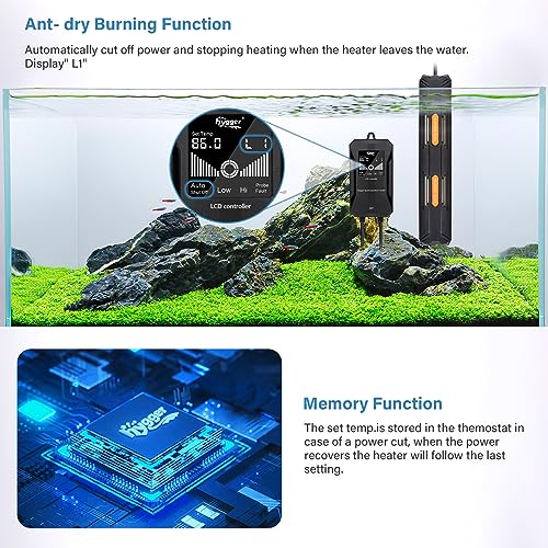 hygger Aquarium Heater, 100W/200W/300W/500W/800W Submersible Fish Tank Heater with Over-Temperature Protection and Automatic Power-Off Fish Heater with Digital Controller for Freshwater and Saltwater